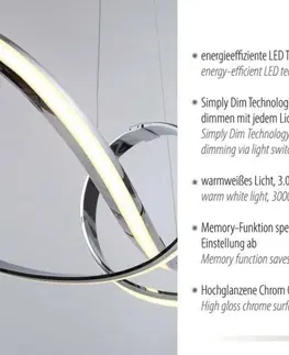 LED lustry a závěsná svítidla PAUL NEUHAUS LED závěsné svítidlo chrom stmívatelné paměťová funkce SimplyDim 3000K PN 8292-17