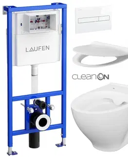WC sedátka LAUFEN Rámový podomítkový modul CW1 SET s bílým tlačítkem + WC CERSANIT CLEANON MODUO + SEDÁTKO H8946600000001BI MO1