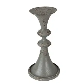 Svícny Šedý antik kovový svícen na širokou svíčku Paolo - Ø 13*26 cm Clayre & Eef 6Y4946
