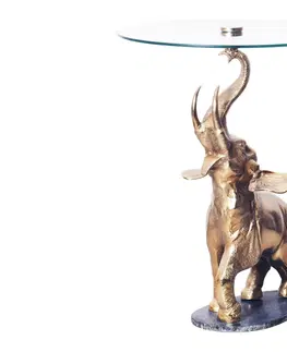 Luxusní a designové příruční stolky Estila Designový zlatý glamour příruční stolek Balarama s figurou slona a skleněnou vrchní deskou 75 cm