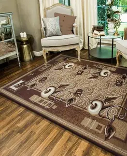 Vintage koberce Hnědý koberec do kuchyně s motivem listů Šířka: 250 cm | Délka: 350 cm