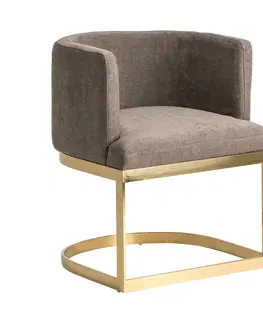 Luxusní a designová křesla a fotely Estila Designové art-deco křeslo židle Betliar se zlatou podstavou a hnědě šedým potahem 76cm