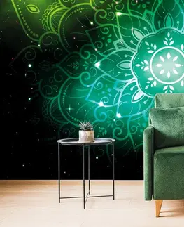 Samolepící tapety Samolepící tapeta zelená Mandala s galaktickým pozadím