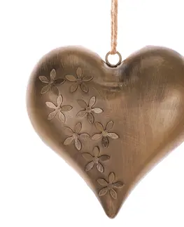 Bytové dekorace Srdce kovové Květy, barva mědi, 15 x 15 x 4 cm