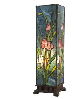 Svítidla Modrá hranatá stolní lampa Tiffany s tulipány Toulipp - 24*58.5 cm/ 1*60W Clayre & Eef 5LL-5749