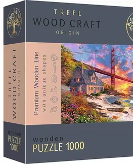 Hračky puzzle TREFL - Dřevěné puzzle 1000 - Západ slunce nad mostem Golden Gate