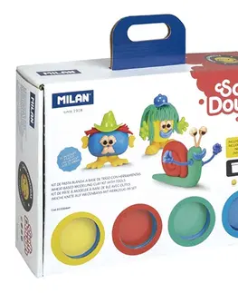 Hračky MILAN - Plastelína Soft Dough sada 4 farieb + nástroje Funny faces