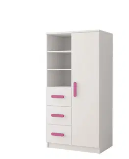 Dětský nábytek Idzczak Meble Knihovna Smyk 80 cm bílá, varianta růžové úchytky