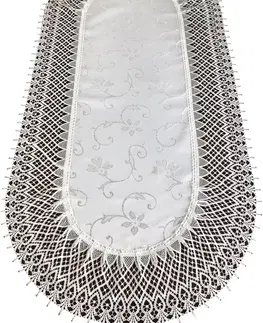 Dekorační ubrusy Luxusní krémový oválný ubrus s jemnou výšivkou a krajkou