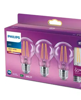 LED žárovky Philips Philips LED Classic E27 A60 7W 827 čirá 3ks