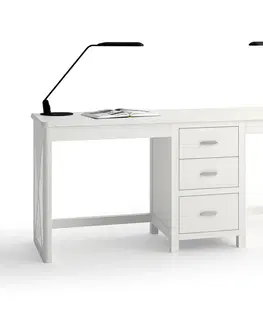 Stylové a luxusní pracovní a psací stoly Estila Luxusní dvojitý psací stůl Cerdena z masivního dřeva se středovou skříňkou a třemi zásuvkami rozkládací 180-210cm