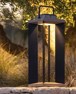 Solární lampy s pohybovým čidlem Les Jardins Solární lucerna Teckalu, Duratek/hliník černá, 65,5 cm