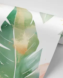 Tapety listy Tapeta akvarelové zeleno-broskvové listy
