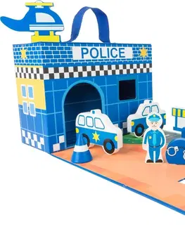 Hračky pro kluky Small foot Dřevěný kufřík s policejní stanicí POLICE modrý