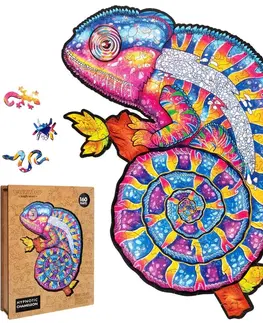 Hračky puzzle PUZZLER - Dřevěné Barevné Puzzle - Hypnotický Chameleon