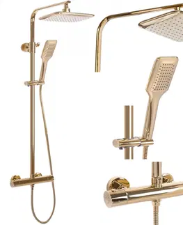 Sprchy a sprchové panely Sprchový set s termostatem Rea Tom - dešťová a ruční sprcha zlatá