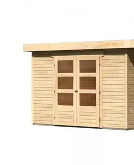 Dřevěné plastové domky Dřevěný zahradní domek ASKOLA 6 s přístavkem 240 Lanitplast Antracit
