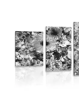Černobílé obrazy 5-dílný obraz květiny v černobílém provedení
