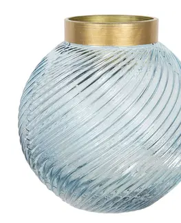 Dekorativní vázy Modrá skleněná váza se zlatým hrdlem Goldina – Ø 19*19 cm Clayre & Eef 6GL2931BL