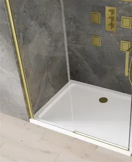 Sprchové vaničky MEXEN/S Omega sprchový kout posuvný 140x100, sklo transparent, zlatá + vanička 825-140-100-50-00-4010
