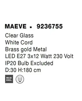 Moderní závěsná svítidla NOVA LUCE závěsné svítidlo MAEVE čiré sklo bílý kabel mosazný zlatý kov E27 3x12W 230V IP20 bez žárovky 9236755