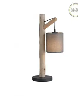 Lampy na noční stolek LEUCHTEN DIREKT is JUST LIGHT stolní lampa přírodní dřevo 1 ramenné látkové stínidlo venkovský design do interiéru LD 15784-29