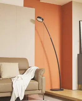 Obloukové lampy Lucande Lucande Boga LED oblouková stojací lampa, pískově černá, stmívatelná