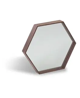 Luxusní a designová zrcadla Estila Moderní zrcadlo Vita Naturale s ořechovým rámem šestihranné 46cm