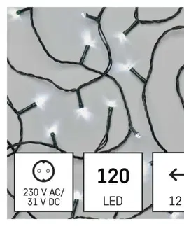 Vánoční řetězy a lamety EMOS LED vánoční řetěz Steny s programy 12 m studená bílá