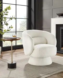 Luxusní a designová křesla a fotely Estila Buklé designové křeslo Elain kulatého tvaru s potahem bílé barvy 71cm