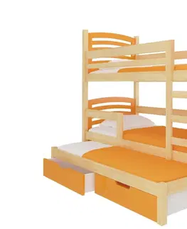 Postele ArtAdrk Dětská patrová postel s přistýlkou SORIA Barva: borovice / oranžová