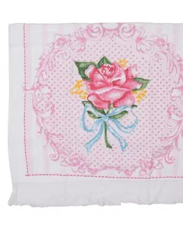 Utěrky Bílý kuchyňský froté ručník s růží - 40*66 cm Clayre & Eef T026