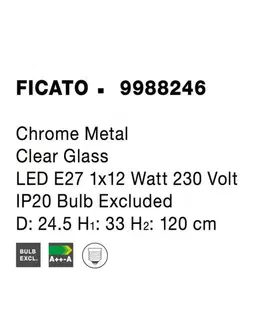 Designová závěsná svítidla NOVA LUCE závěsné svítidlo FICATO chromovaný kov čiré sklo E27 1x12W 230V IP20 bez žárovky 9988246