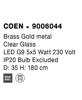Designová závěsná svítidla NOVA LUCE závěsné svítidlo COEN mosazný zlatý kov čiré sklo G9 5x5W 230V IP20 bez žárovky 9006044