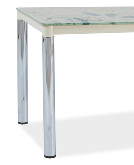 Jídelní stoly Jídelní stůl NEFON 2 100x60 cm, sklo/krémová-chrom 