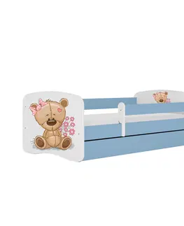 Dětské postýlky Kocot kids Dětská postel Babydreams méďa s kytičkami modrá, varianta 80x160, se šuplíky, s matrací
