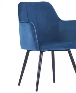 Židle Jídelní židle 4 ks samet / ocel Dekorhome Modrá