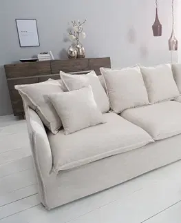 Luxusní a designové sedačky Estila Moderní rohová sedačka Heaven do obývacího pokoje s čalouněním z přírodního lnu bílé barvy 255cm