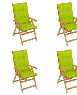 Zahradní židle Skládací zahradní židle 4 ks s poduškami Dekorhome Světle zelená