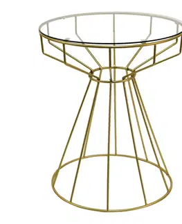 Konferenční stolky Zlatý odkládací stolek se skleněnou deskou Varion - Ø 50*60 cm Clayre & Eef 5Y0994