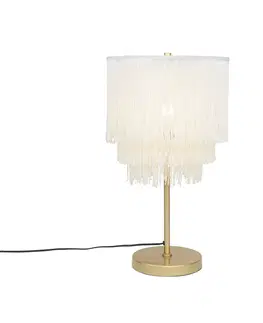 Stolni lampy Orientální stolní lampa zlatého krémového stínu s třásněmi - Franxa