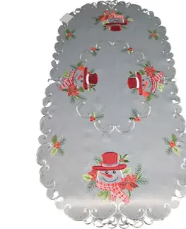Dekorační ubrusy Vánoční šedá štóla s výšivkou sněhuláka