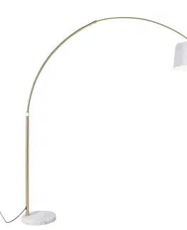 Obloukove lampy Oblouková lampa mosazná s bílým látkovým stínidlem bílá 50 cm - XXL