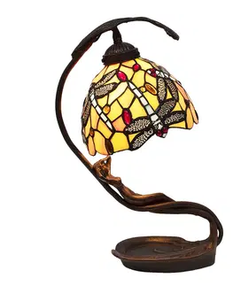 Svítidla Žlutá stolní lampa Tiffany Jess s vážkou- 28*20*40 cm E14/max 1*25W Clayre & Eef 5LL-6096