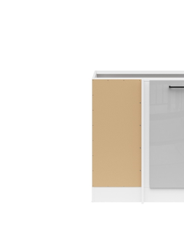 Kuchyňské linky JAMISON, skříňka dolní rohová 100 cm bez pracovní desky, levá, bílá/světle šedý lesk 
