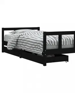 Dětské pokoje Dětská postel se zásuvkami černá 90x190 cm masivní borové dřevo
