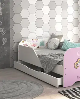 Dětské postele Dětská postel 140 x 70 cm s motivem růžového jednorožce