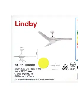 Domácí ventilátory Lindby Lindby - Stropní látor EMANUEL 2xE14/42W/230V + dálkové ovládání 