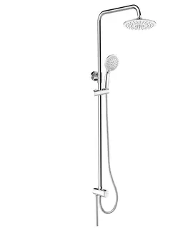 Sprchy a sprchové panely MEREO Sprchový set s tyčí, hadicí, ruční a talíř. kulatou sprchou, bílá CB95001SW1