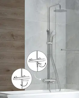 Sprchy a sprchové panely DEANTE Jasmin chrom Sprchový sloup, s vanovou baterií, termostatický pohyblivý výtok NAC_01GT